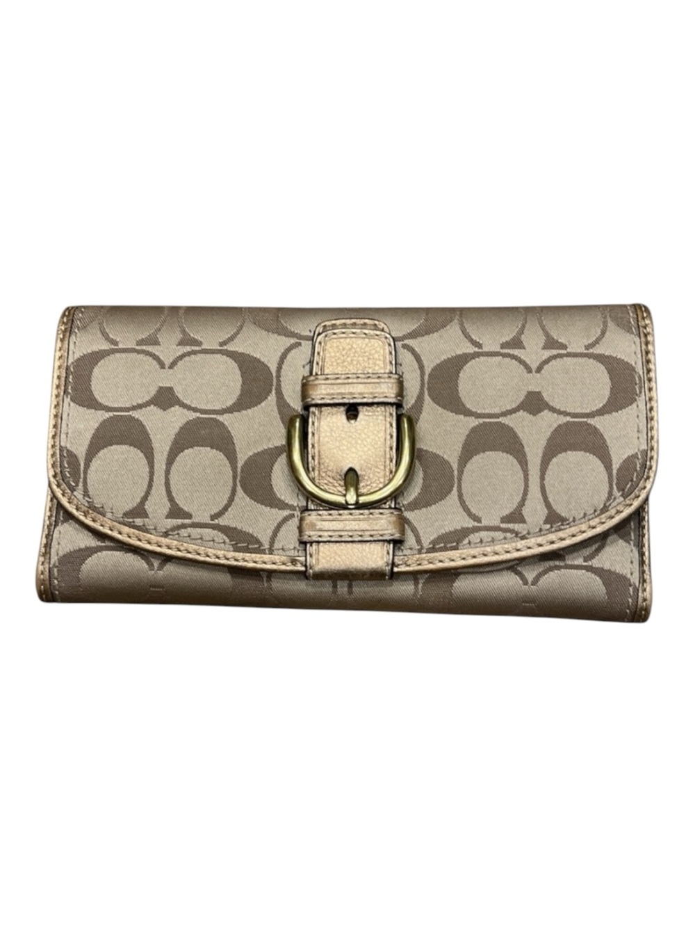 New Coach Khaki Gold Soho Lux Signature and Leather Checkbook Wallet 42060 New